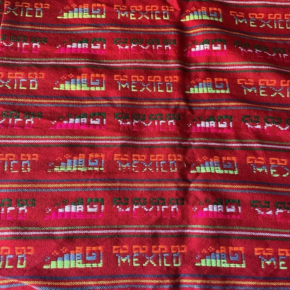 Mexico Word‎ Aztec Themed Cotton Sewing Red Striped Fabric Remnant 31x40.5